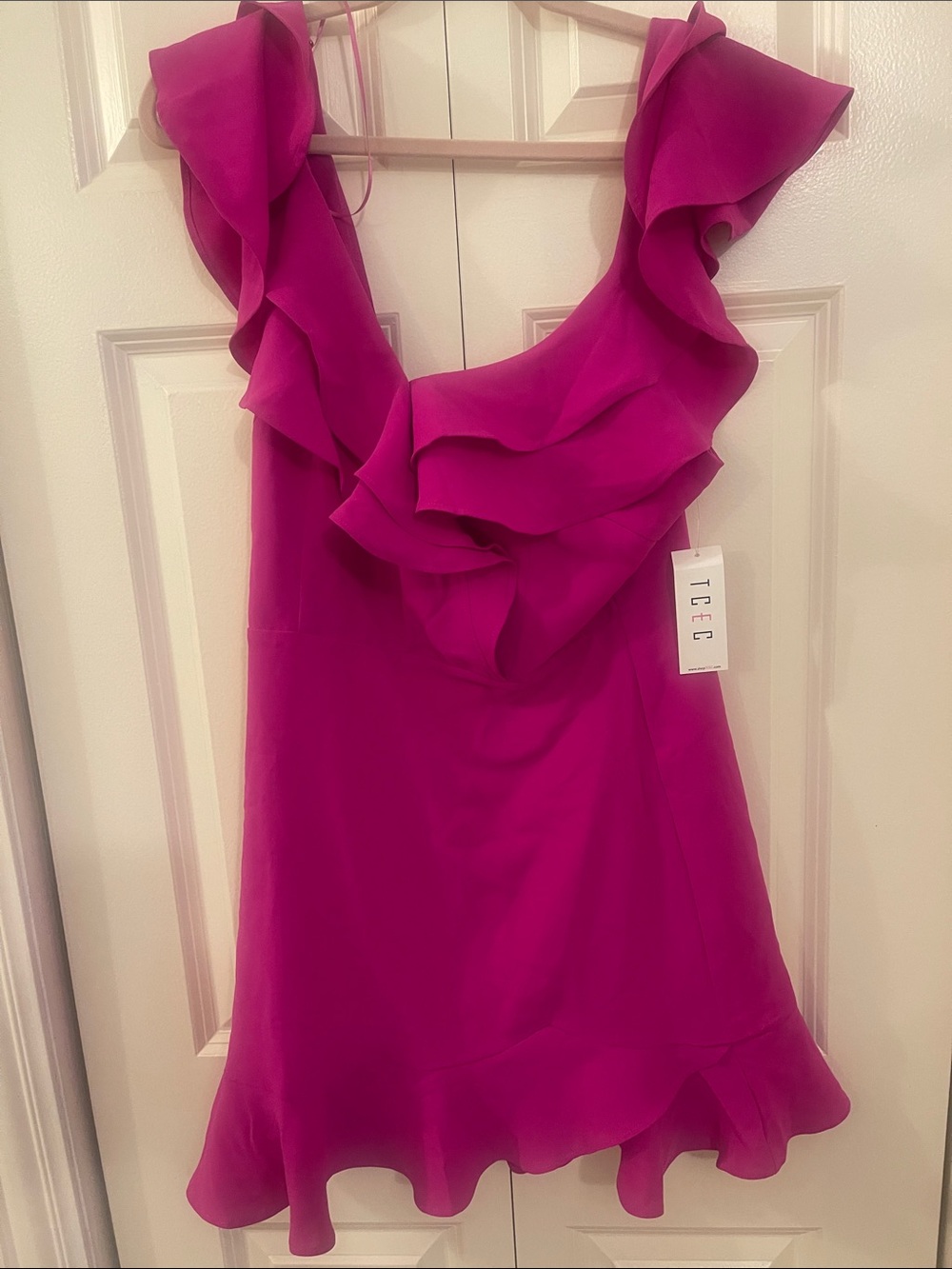 NWT TCEC Fuchsia Ruffle-Trim Mini Dress